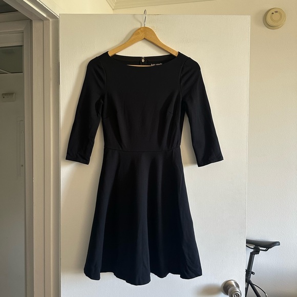 Kate Spade Black Boat Neck Ponte Mini Skater Dress with Pockets size XS EUC - Picture 3 of 6